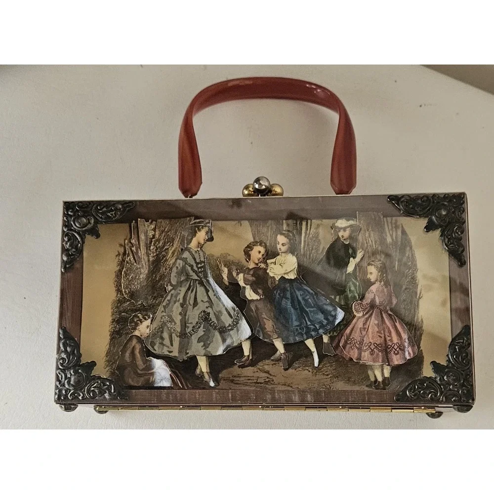 Vintage Wooden 3D  Decoupage Decorative Keepsake Box Purse 1960s/70's